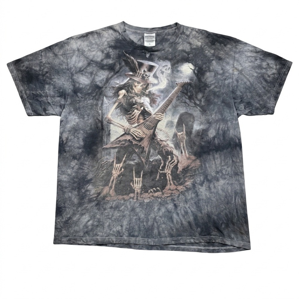 VTG Liquid Blue James Ryman Skeleton T Shirt 2XL Play Dead Skulbone Tie Dye